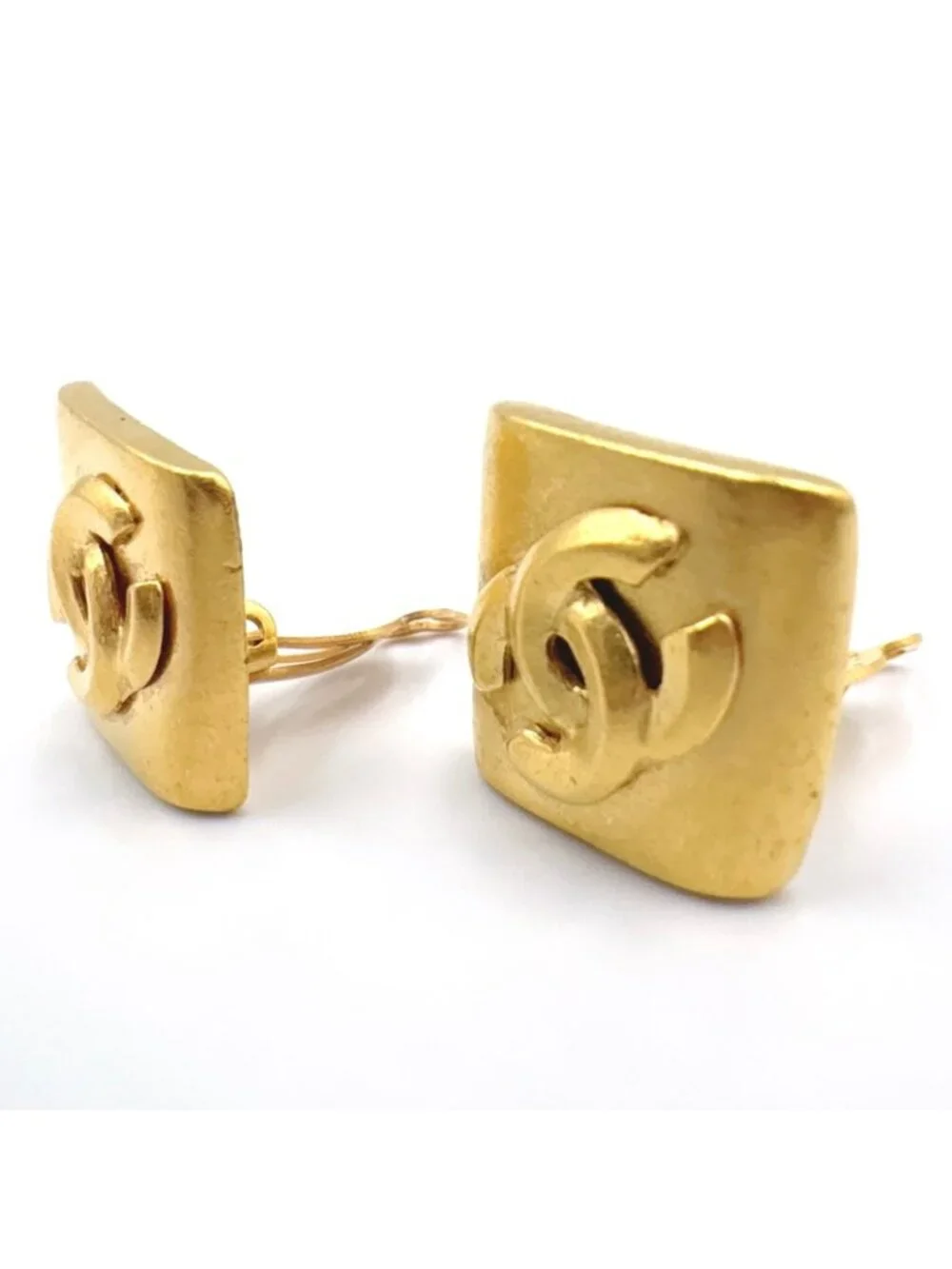 Chanel CC Logo Square Gold Plated Earrings